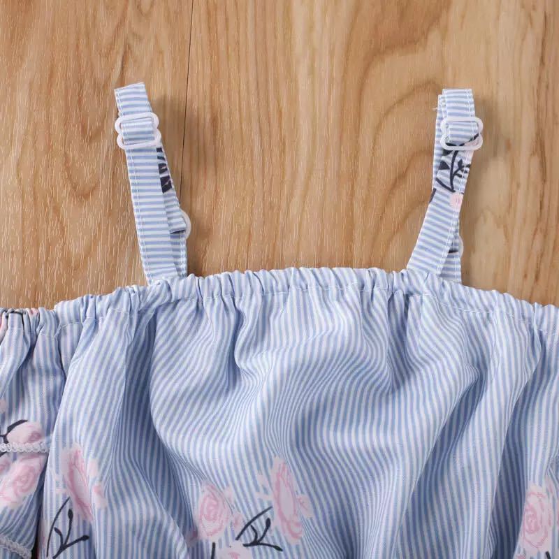Children's Light Purple Printed Suspender Denim Shorts Suit
