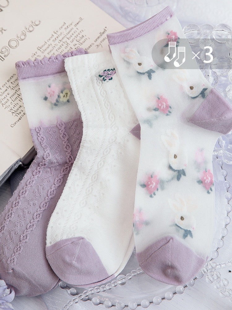 Trendy Spring And Summer Middle Tube Retro Rabbit Cotton Ladies Socks
