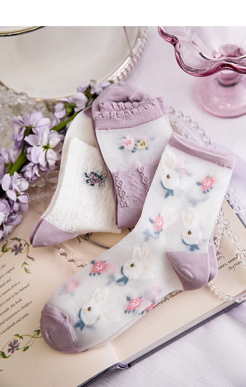 Trendy Spring And Summer Middle Tube Retro Rabbit Cotton Ladies Socks