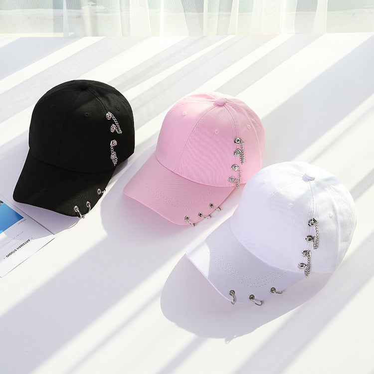 Korean version of the chain hoop cap summer new tide personality street baseball cap male shade hip hop hat