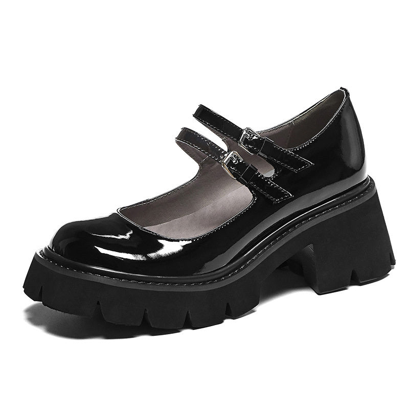 Leather round toe low-top shoes