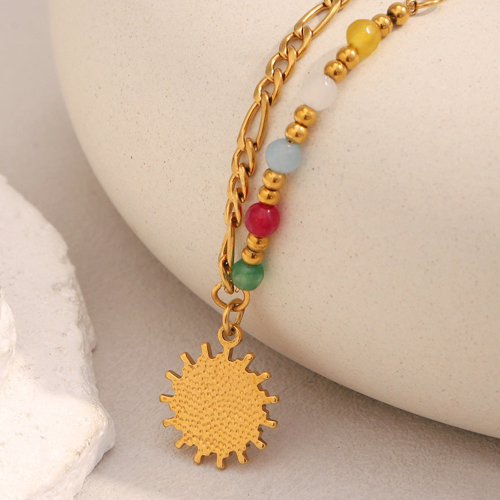 French Retro Easy Matching Necklace Stainless Steel Sun