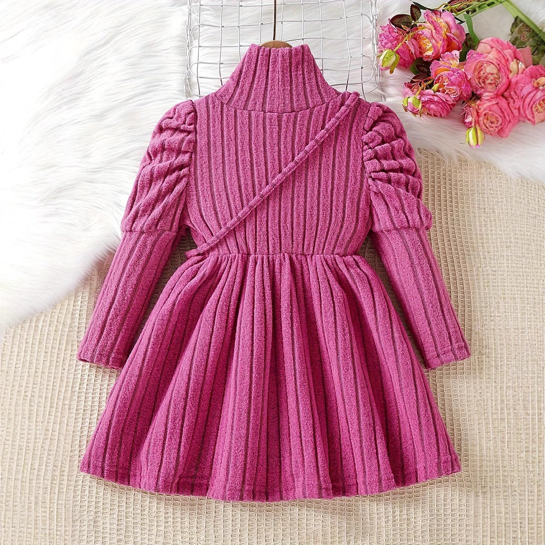 Girls' Fashionable Warm Fleece Rib Dress