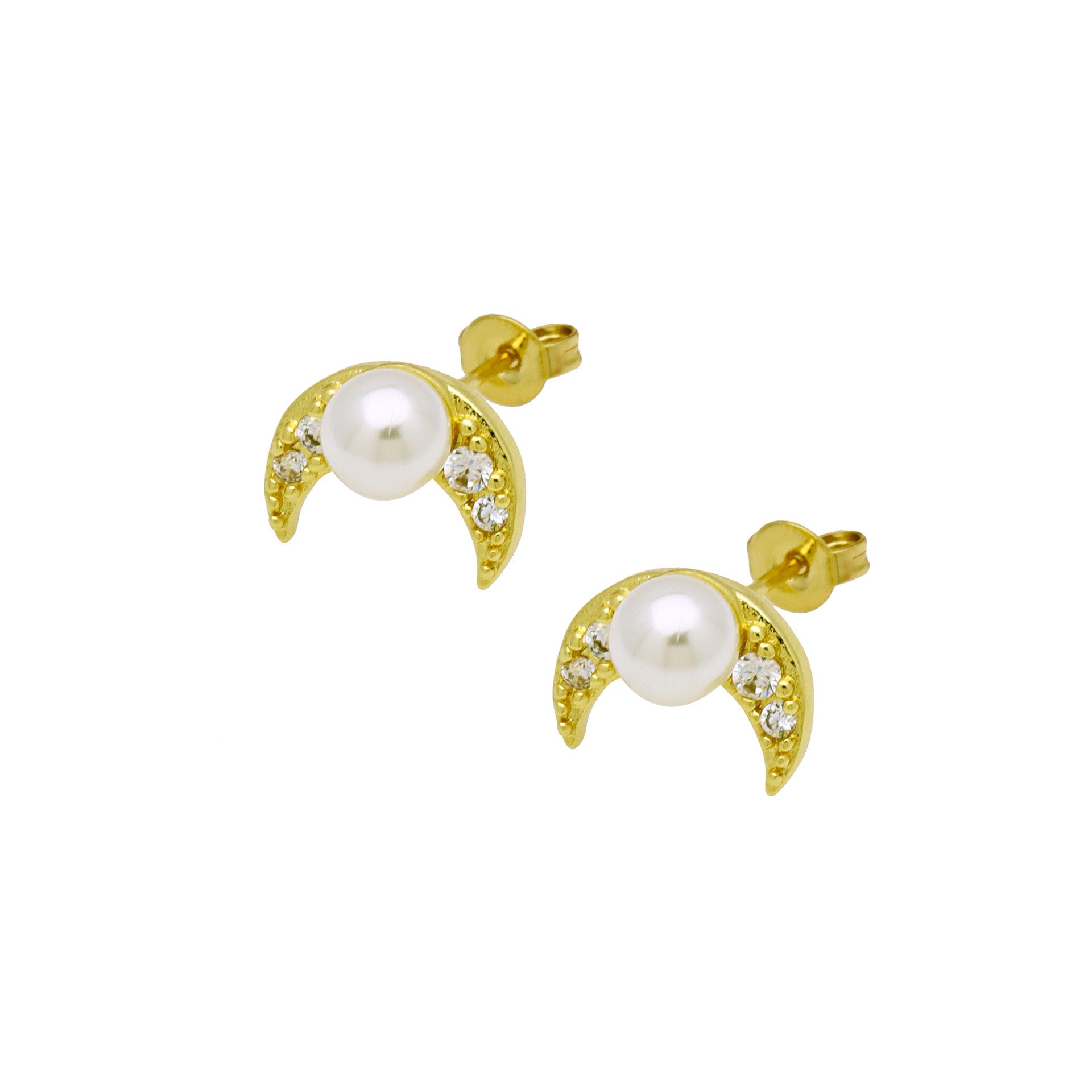 Moon Flower-shaped Pearl Zircon Round Earrings