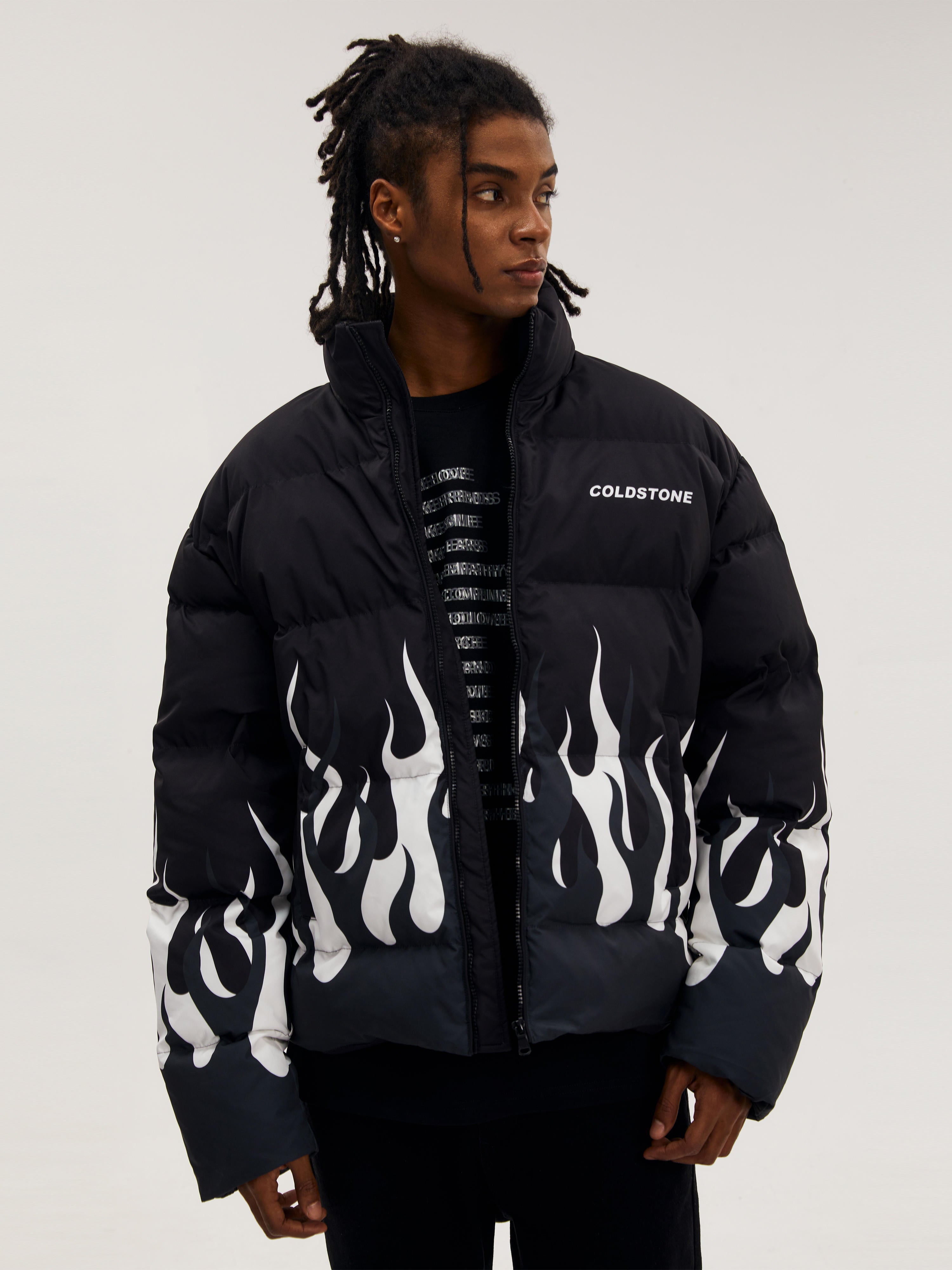 Black And White Flame Short Cotton Padded Clothes Coat Thermal And Windproof Couple Jacket