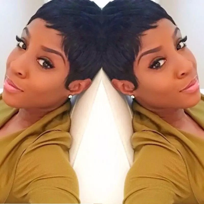 Oblique bangs short straight hair hood