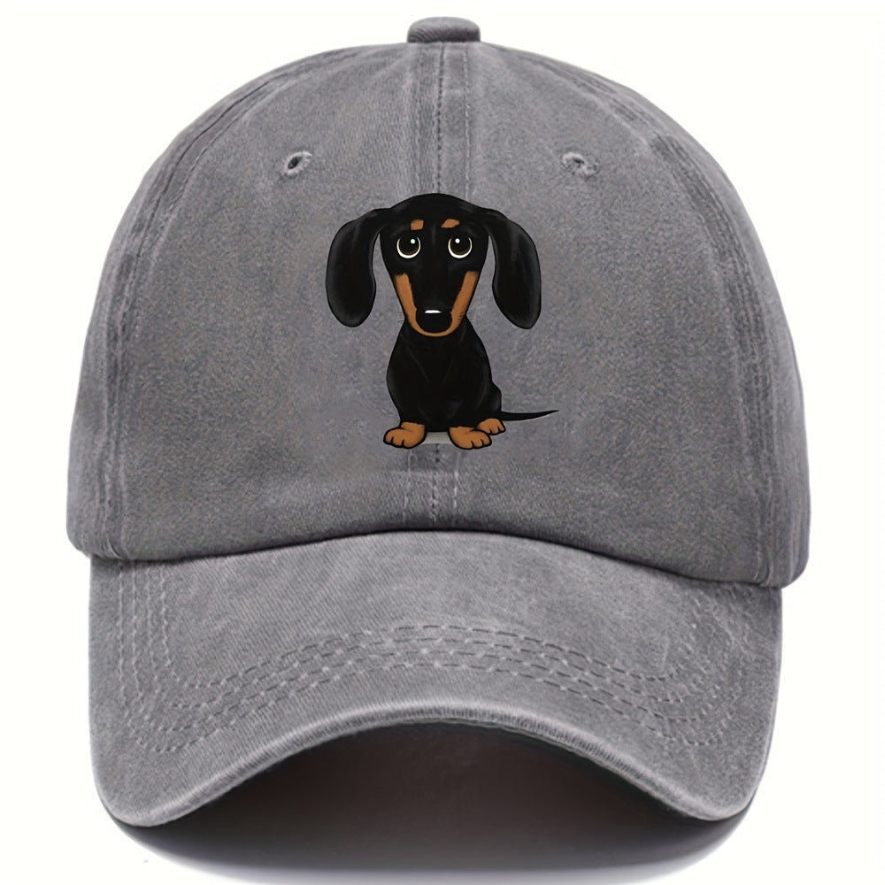 Retro Washed Baseball Cap Dachshund Printed Peaked Cap
