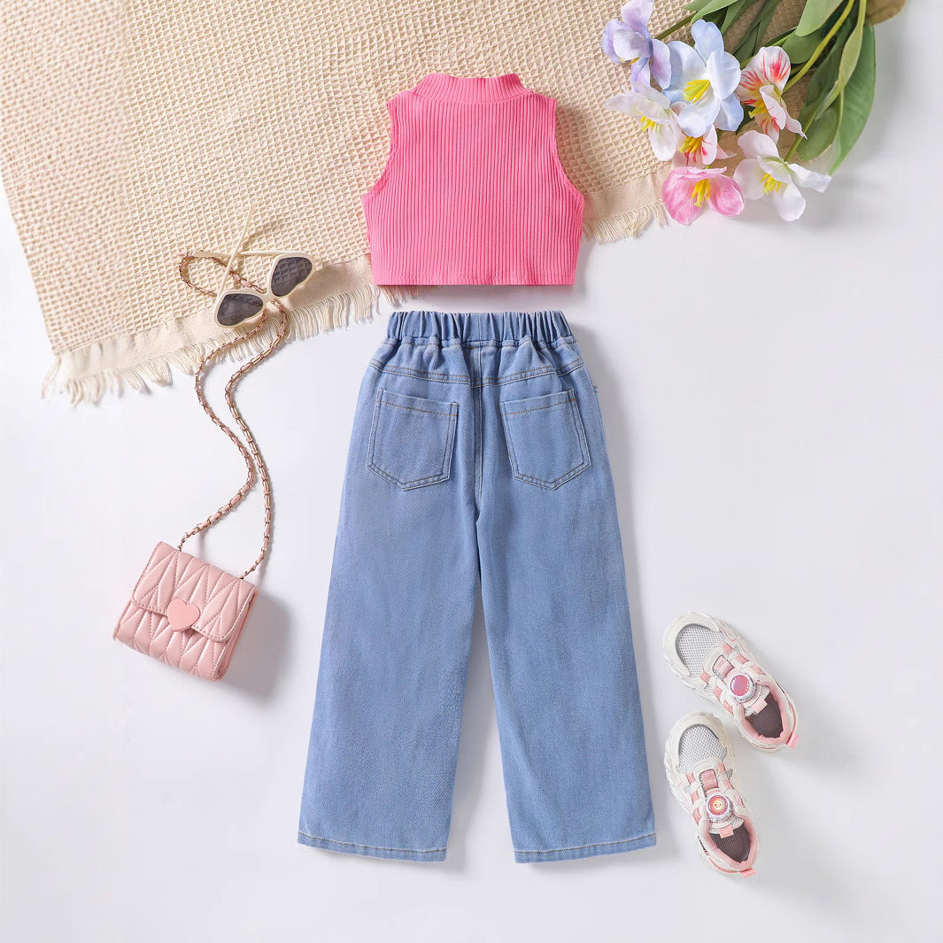 New Girls' Solid Color Sleeveless Vest Letters