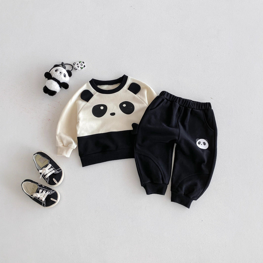 New Long Sleeve Round Neck Western Style Panda Sweater Pants Suit