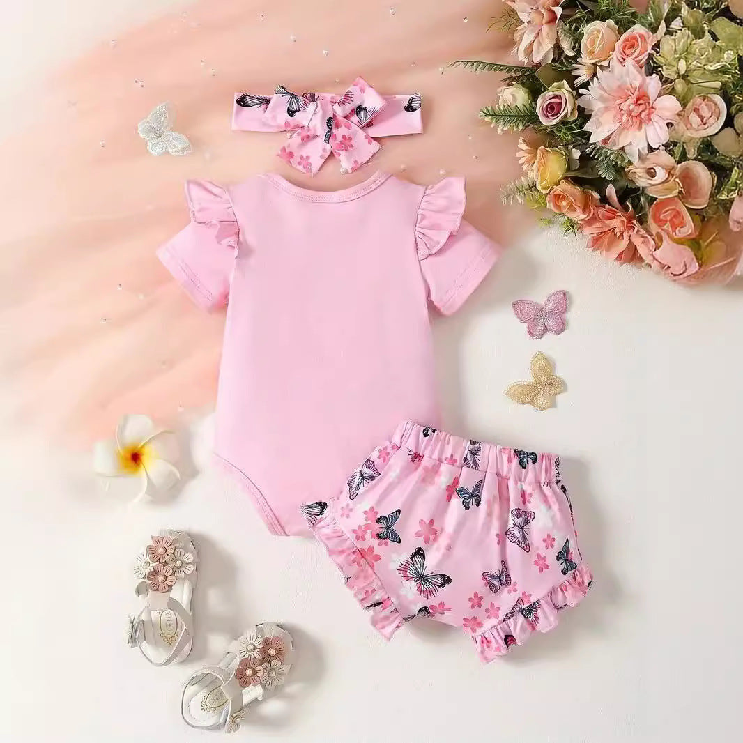 Baby Summer Short Sleeve Butterfly Girl Sweet And Comfortable Suit