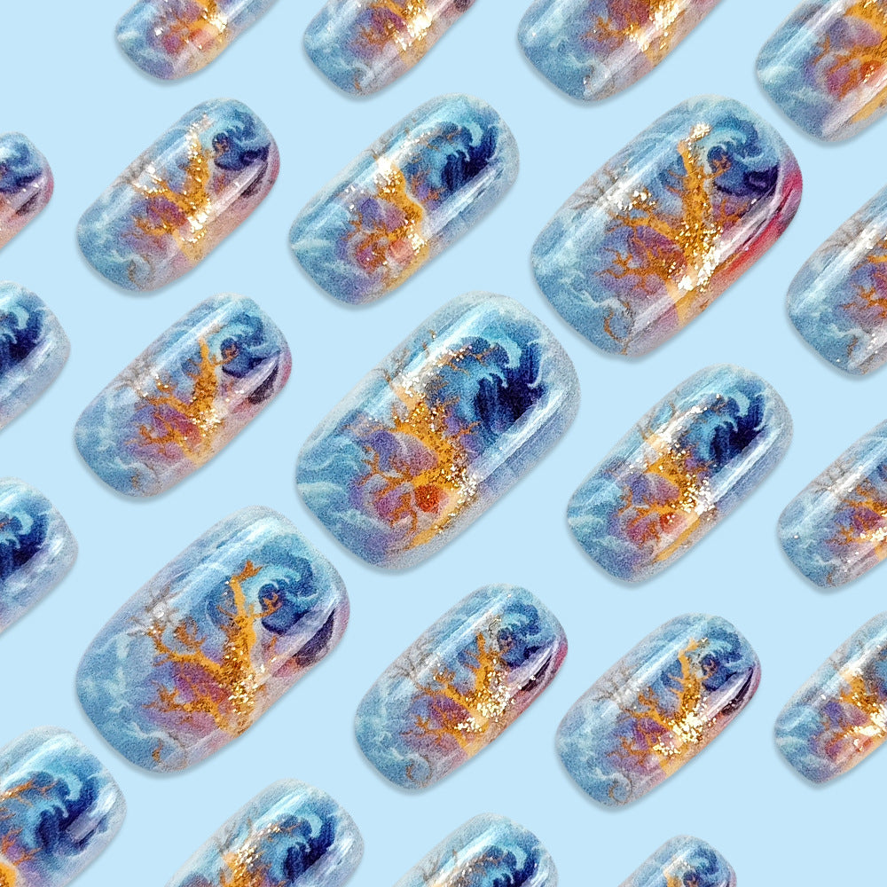 Red And Blue Electric Pattern Flame Stripe Nail Patch