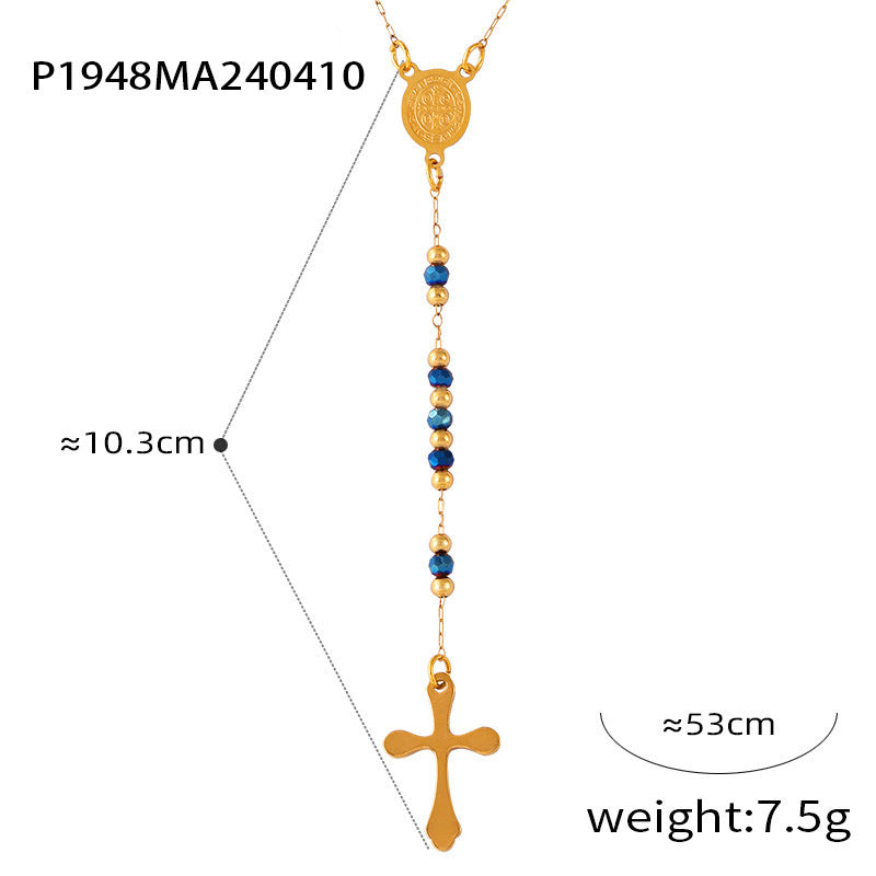 Retro Aloofness Style Personalized Hip Hop Niche Necklace Tassel Cross Pendant Titanium Steel Gold Plated Ornament