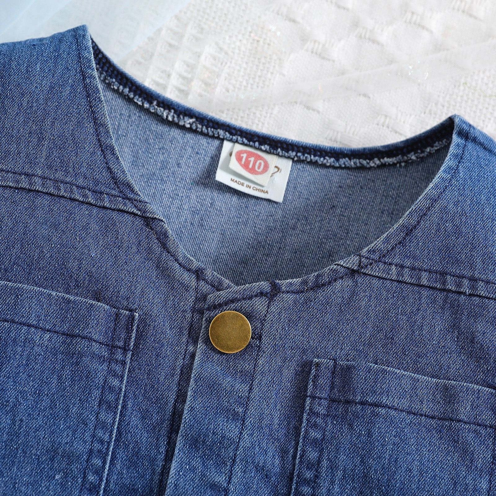 Girls' Denim Suit Vest And Bow Culottes Two-piece Set