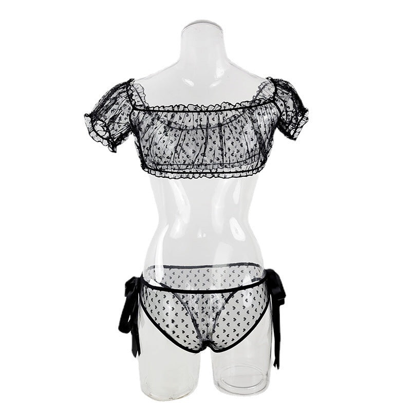 European And American Off-shoulder Tube Top Sexy Underwear Lace Pure Desire Bra Panties Two Pieces See-through Suit
