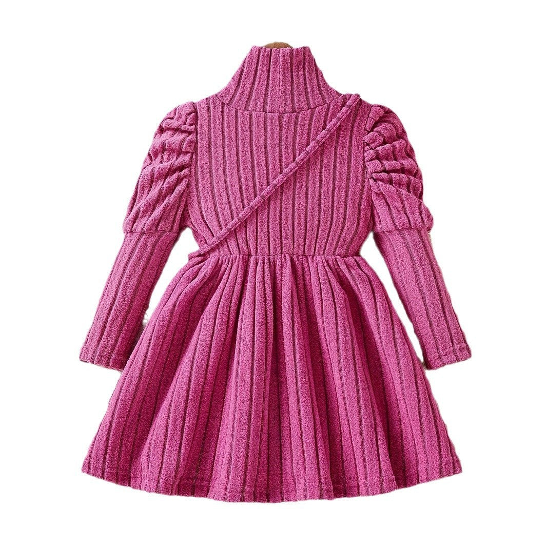 Girls' Fashionable Warm Fleece Rib Dress