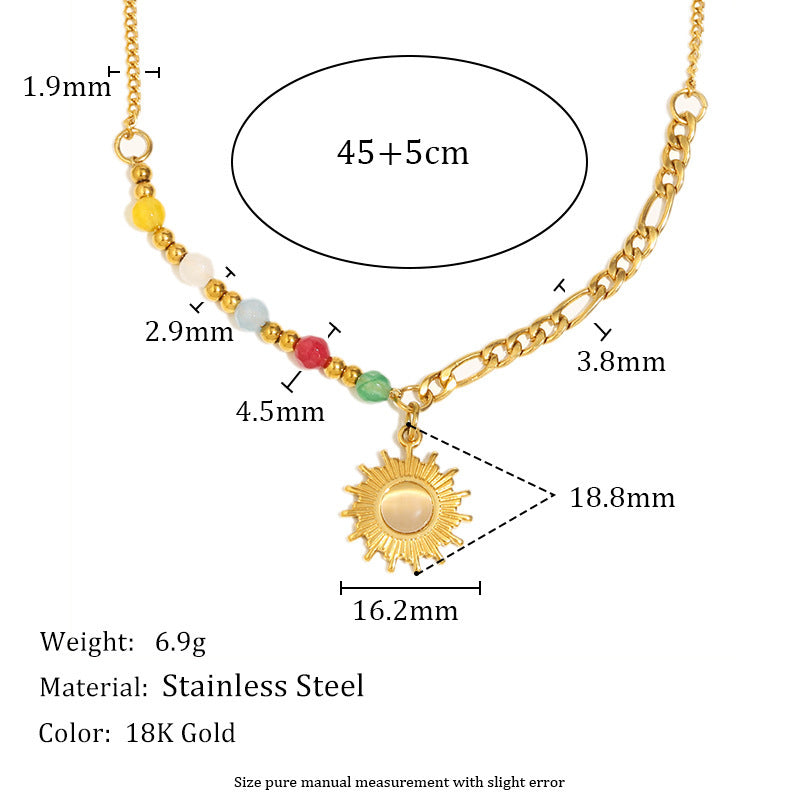 French Retro Easy Matching Necklace Stainless Steel Sun