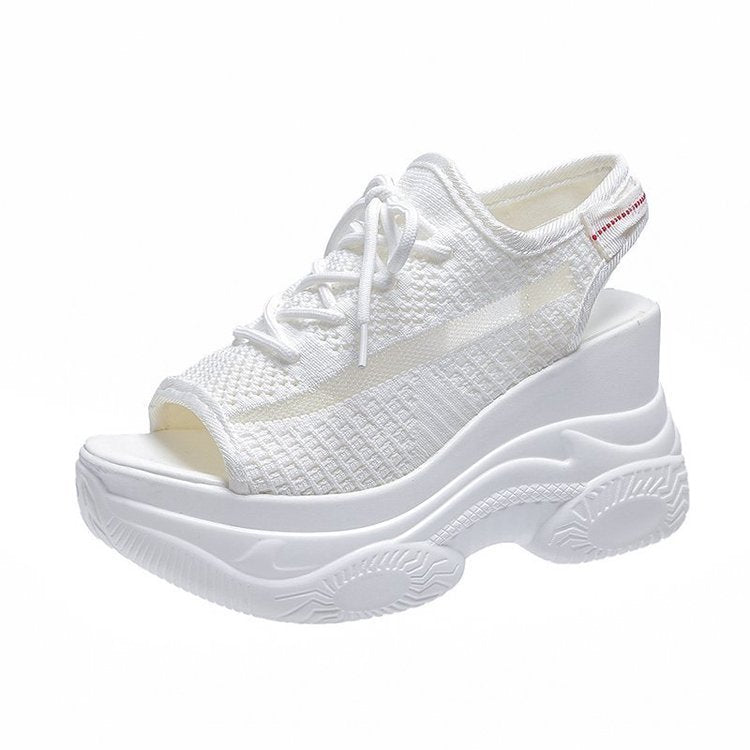 Women's Platform Mesh Surface Breathable Lace-up Wedge Sandals