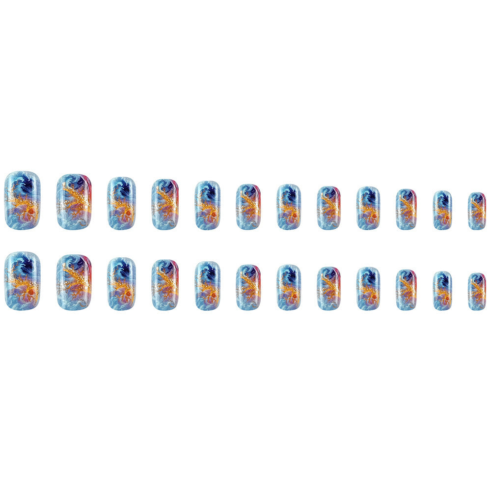 Red And Blue Electric Pattern Flame Stripe Nail Patch