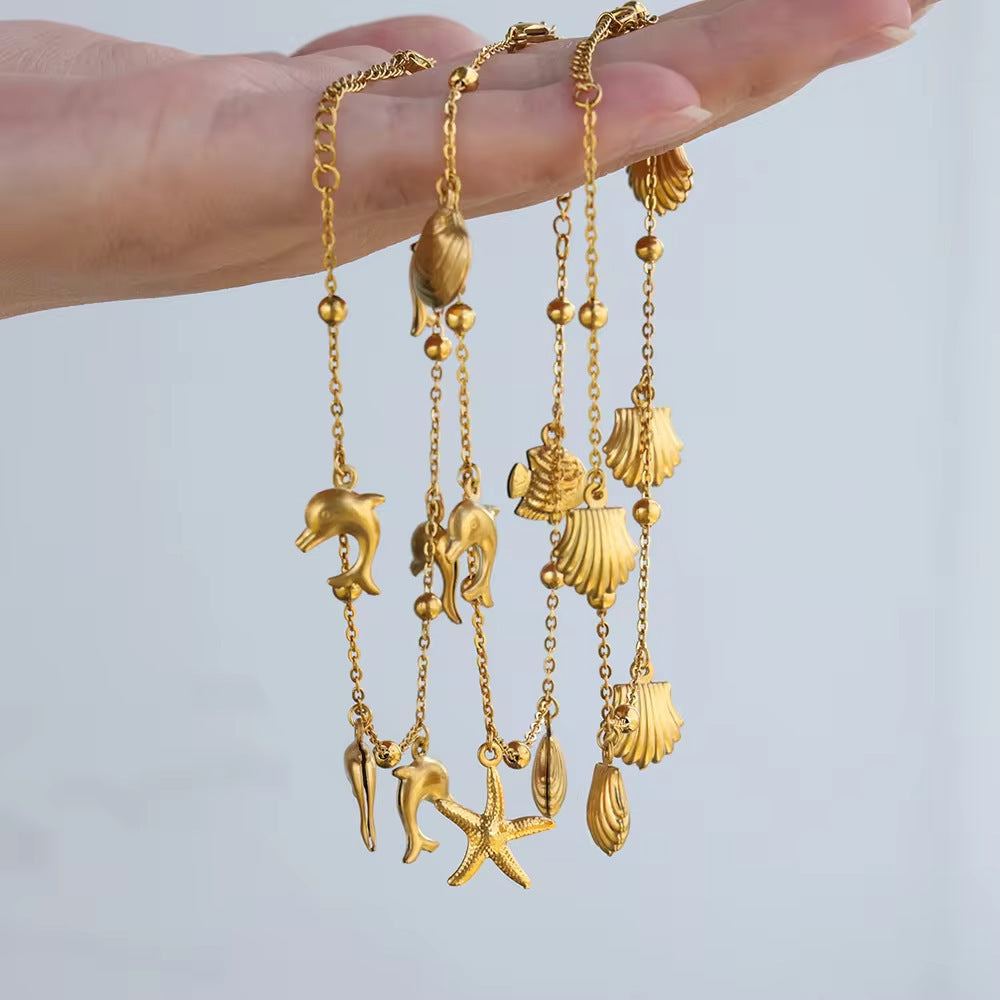 Dolphin Starfish Shell Pendant Ocean Series Anklet