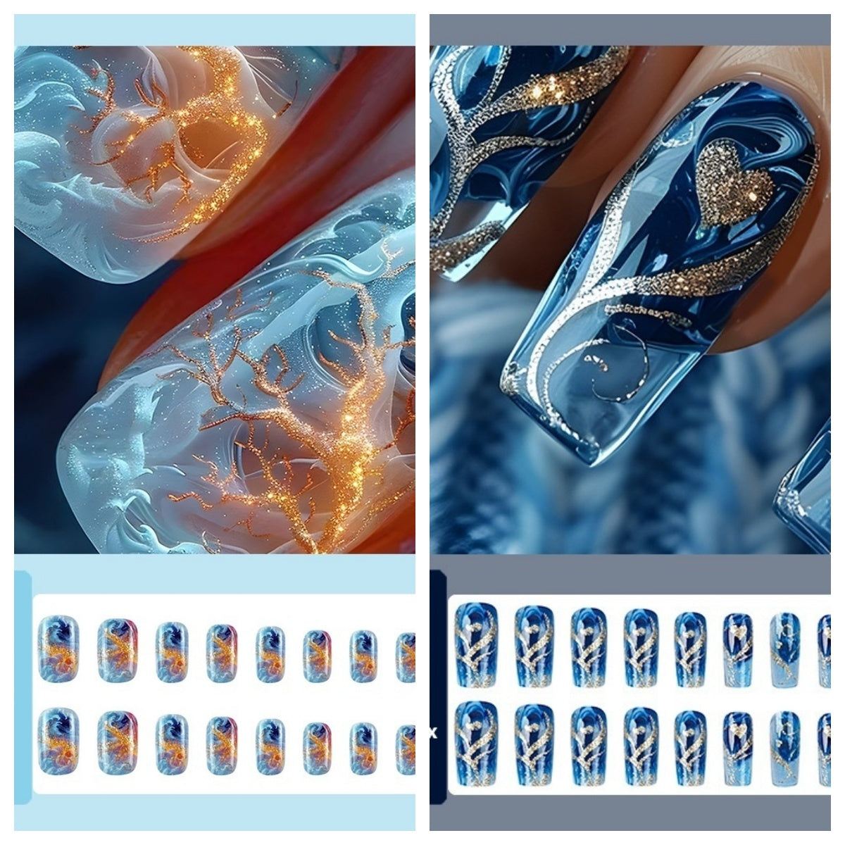 Red And Blue Electric Pattern Flame Stripe Nail Patch