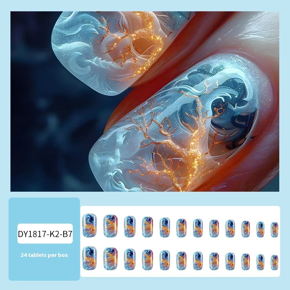 Red And Blue Electric Pattern Flame Stripe Nail Patch