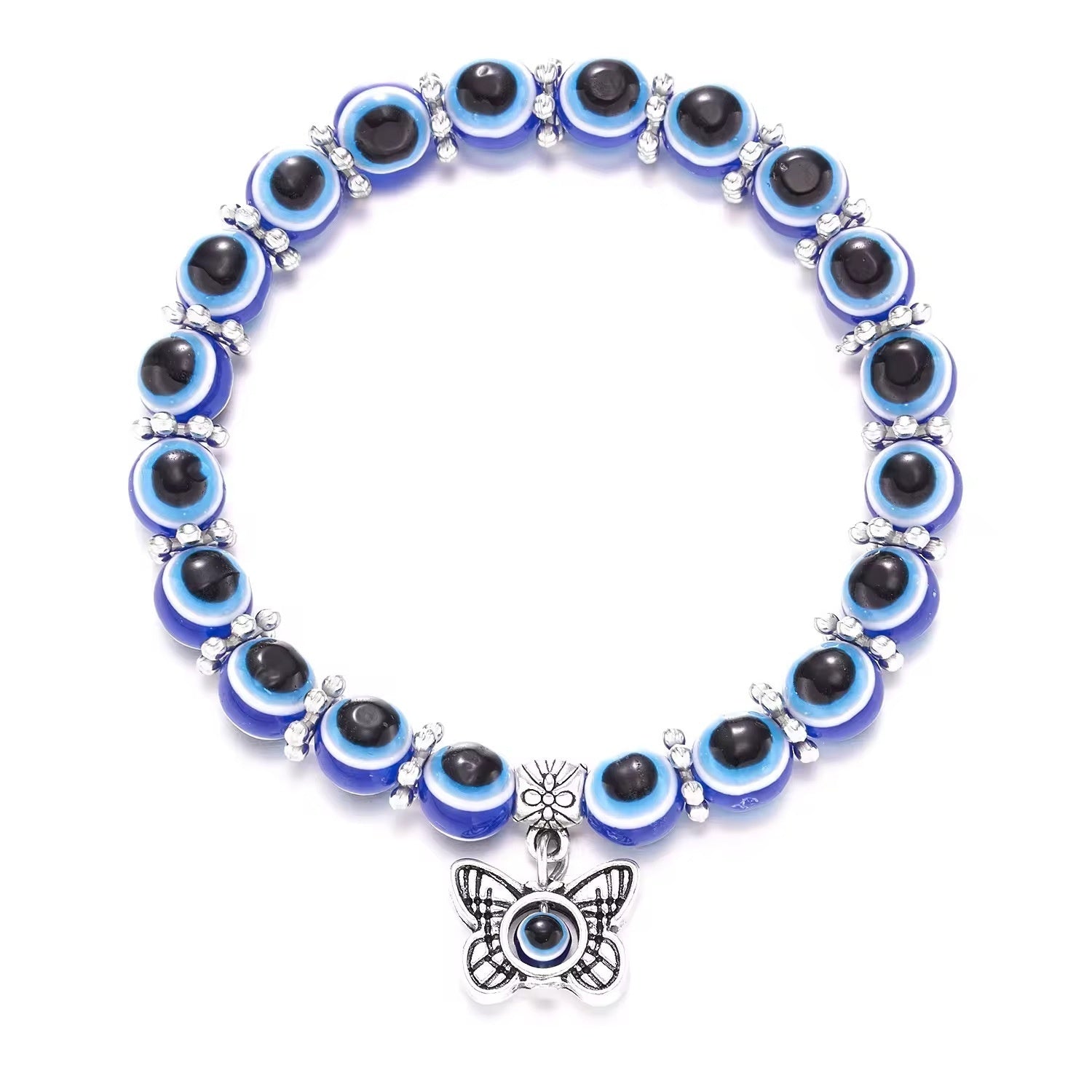Blue Devil's Eye Bracelet Butterfly Turtle Owl Pendant Resin