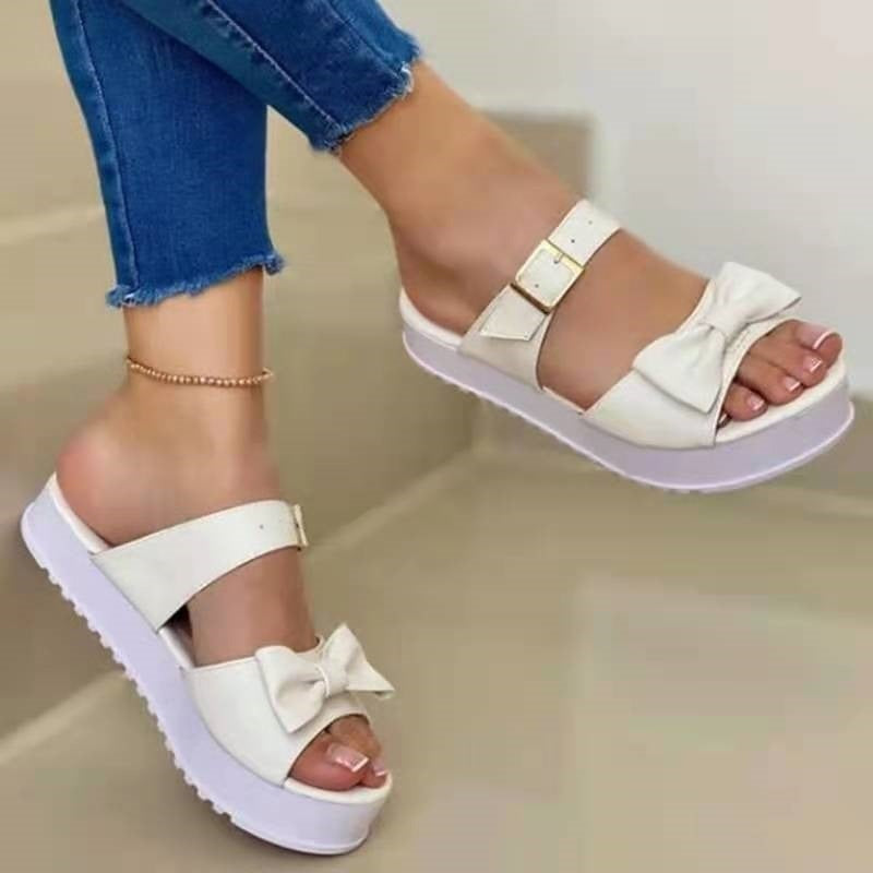 Women's Flat Suede Slip-On Solid Bow Sandals