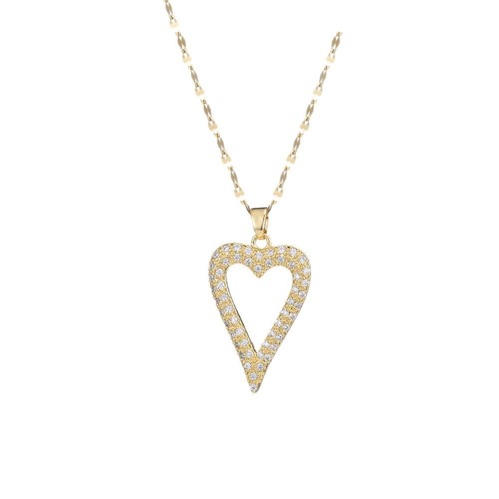 Korean Style Heart-shaped Full Of Diamond Micro-inlaid Design Peach Heart Graceful And Fashionable Necklace