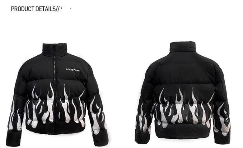 Black And White Flame Short Cotton Padded Clothes Coat Thermal And Windproof Couple Jacket