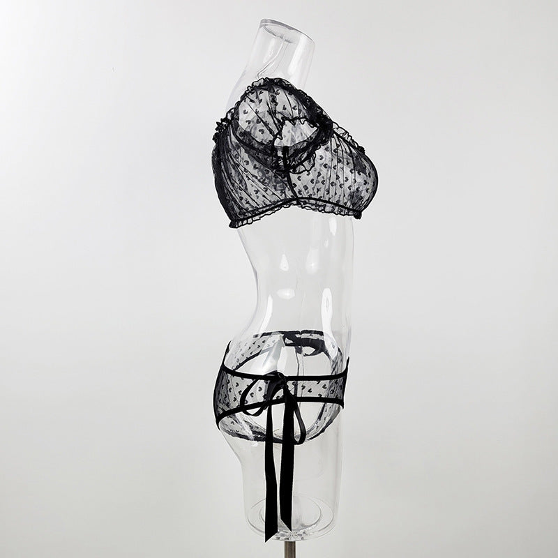 European And American Off-shoulder Tube Top Sexy Underwear Lace Pure Desire Bra Panties Two Pieces See-through Suit