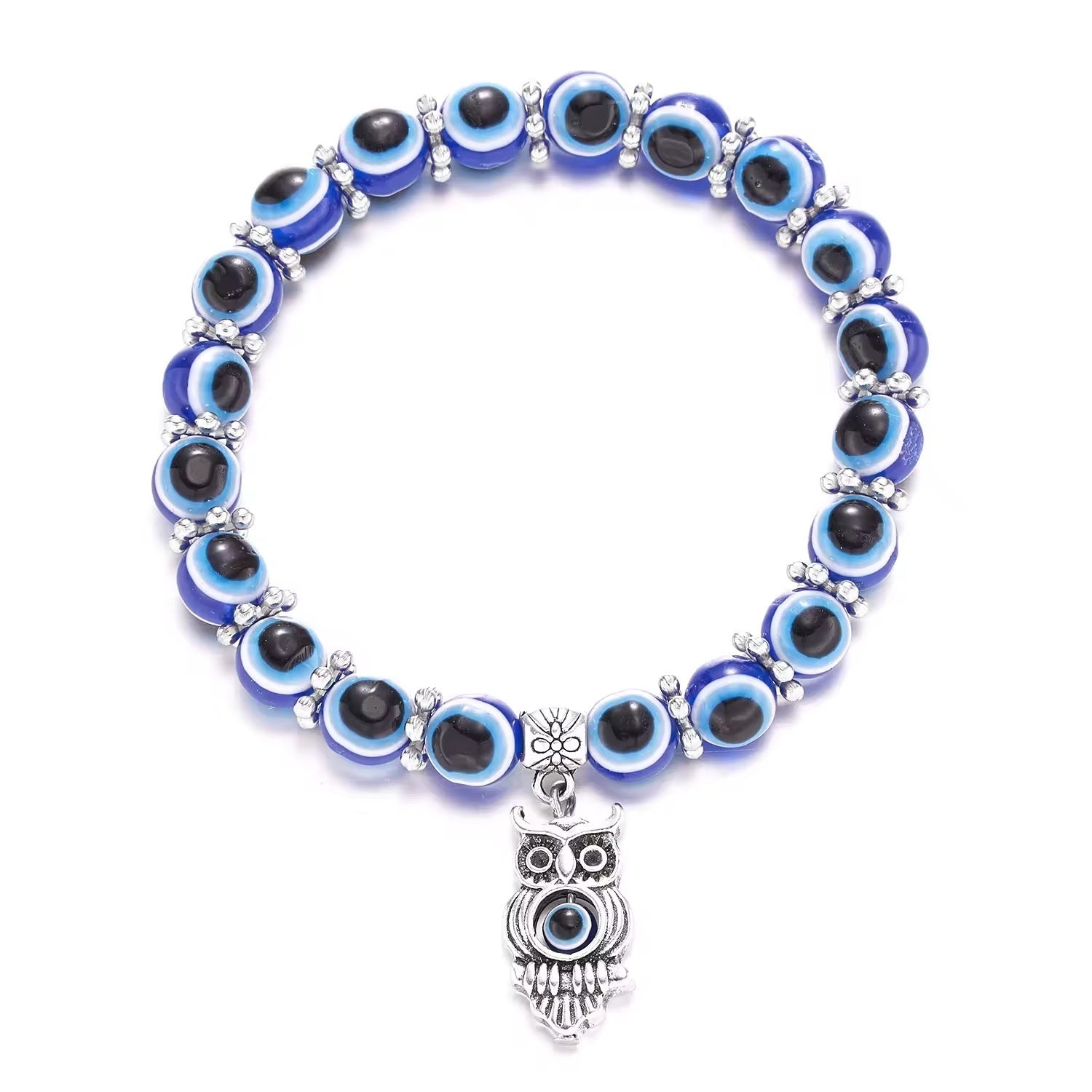 Blue Devil's Eye Bracelet Butterfly Turtle Owl Pendant Resin