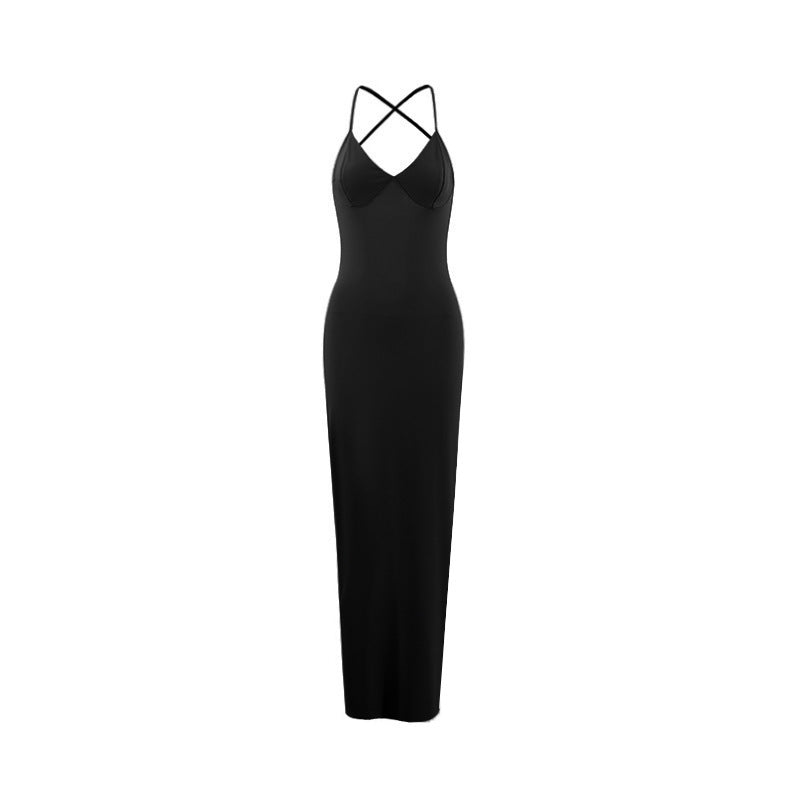 Women's Backless Cross Shoulder Strap Pleated Dress