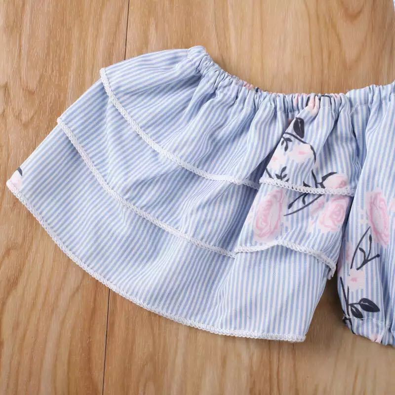 Children's Light Purple Printed Suspender Denim Shorts Suit