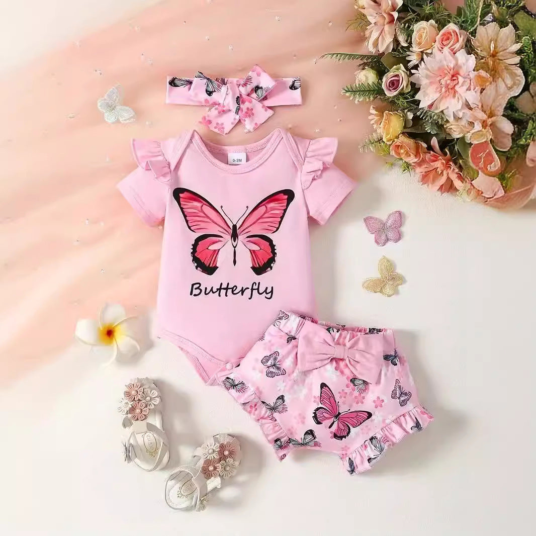 Baby Summer Short Sleeve Butterfly Girl Sweet And Comfortable Suit