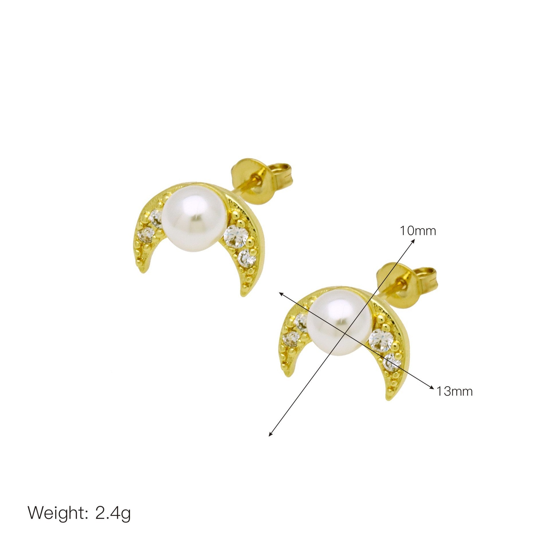 Moon Flower-shaped Pearl Zircon Round Earrings