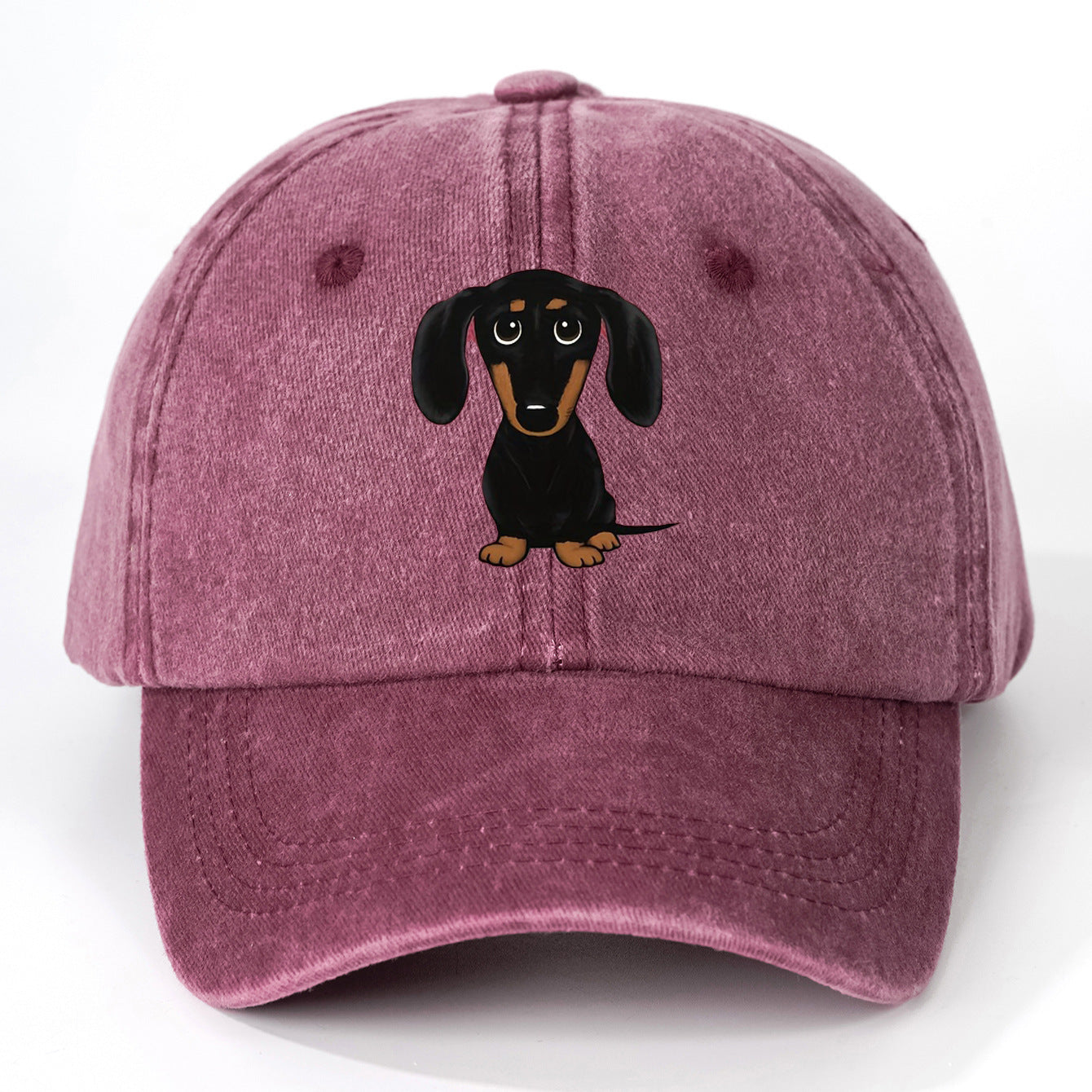 Retro Washed Baseball Cap Dachshund Printed Peaked Cap