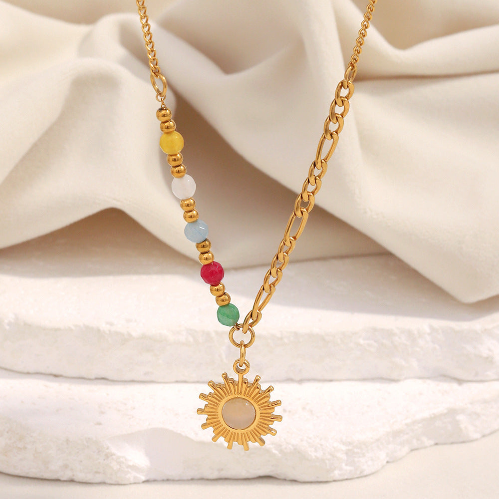 French Retro Easy Matching Necklace Stainless Steel Sun