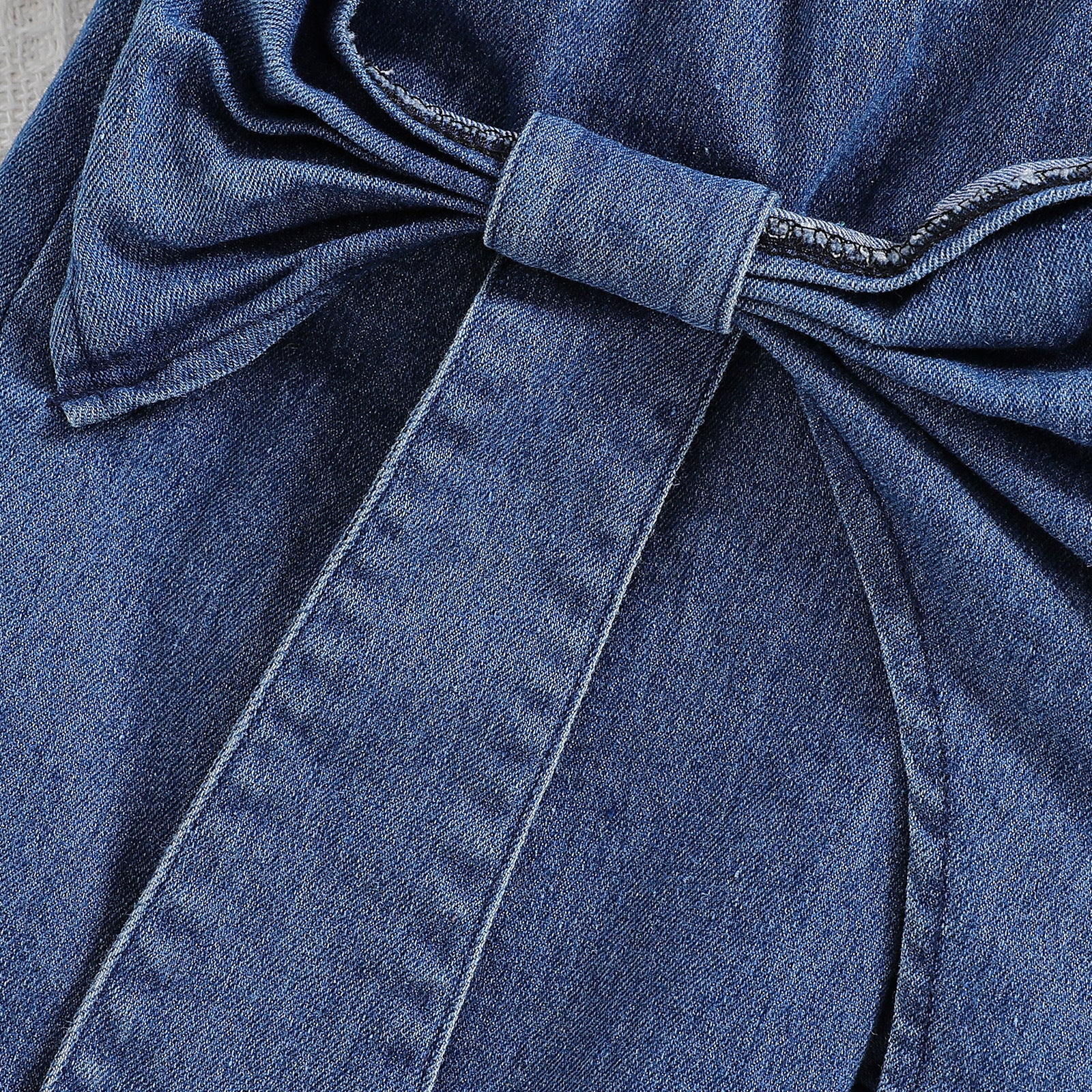 Girls' Denim Suit Vest And Bow Culottes Two-piece Set