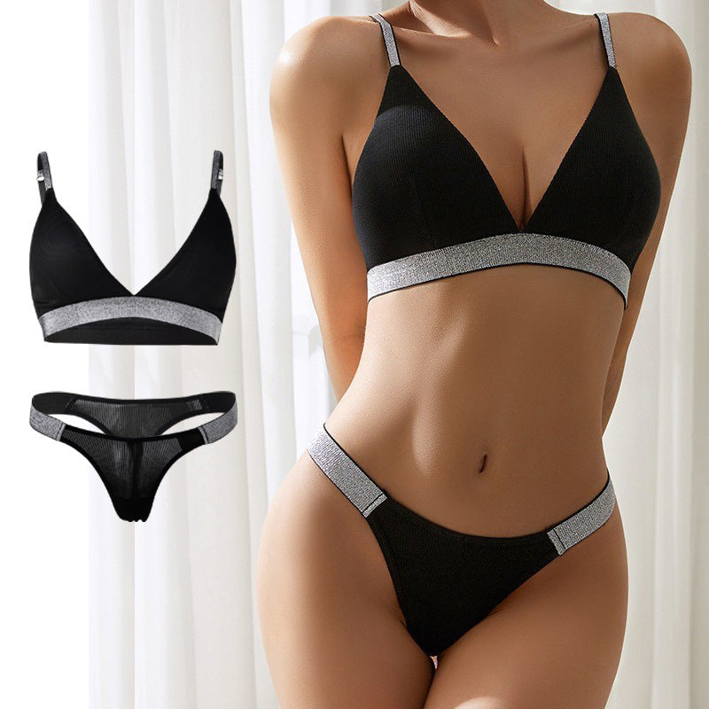 Knitted Thread Rhinestone Wireless Underwear Underwear Women's Bra Set