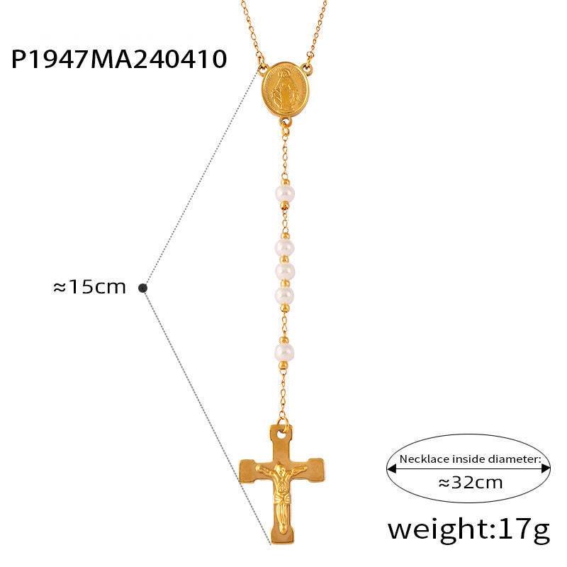 Retro Aloofness Style Personalized Hip Hop Niche Necklace Tassel Cross Pendant Titanium Steel Gold Plated Ornament