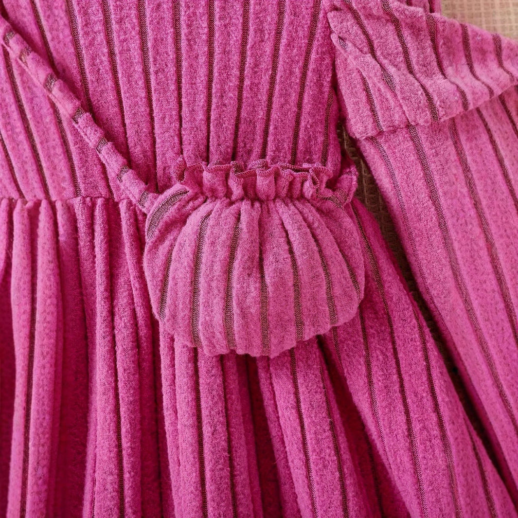 Girls' Fashionable Warm Fleece Rib Dress