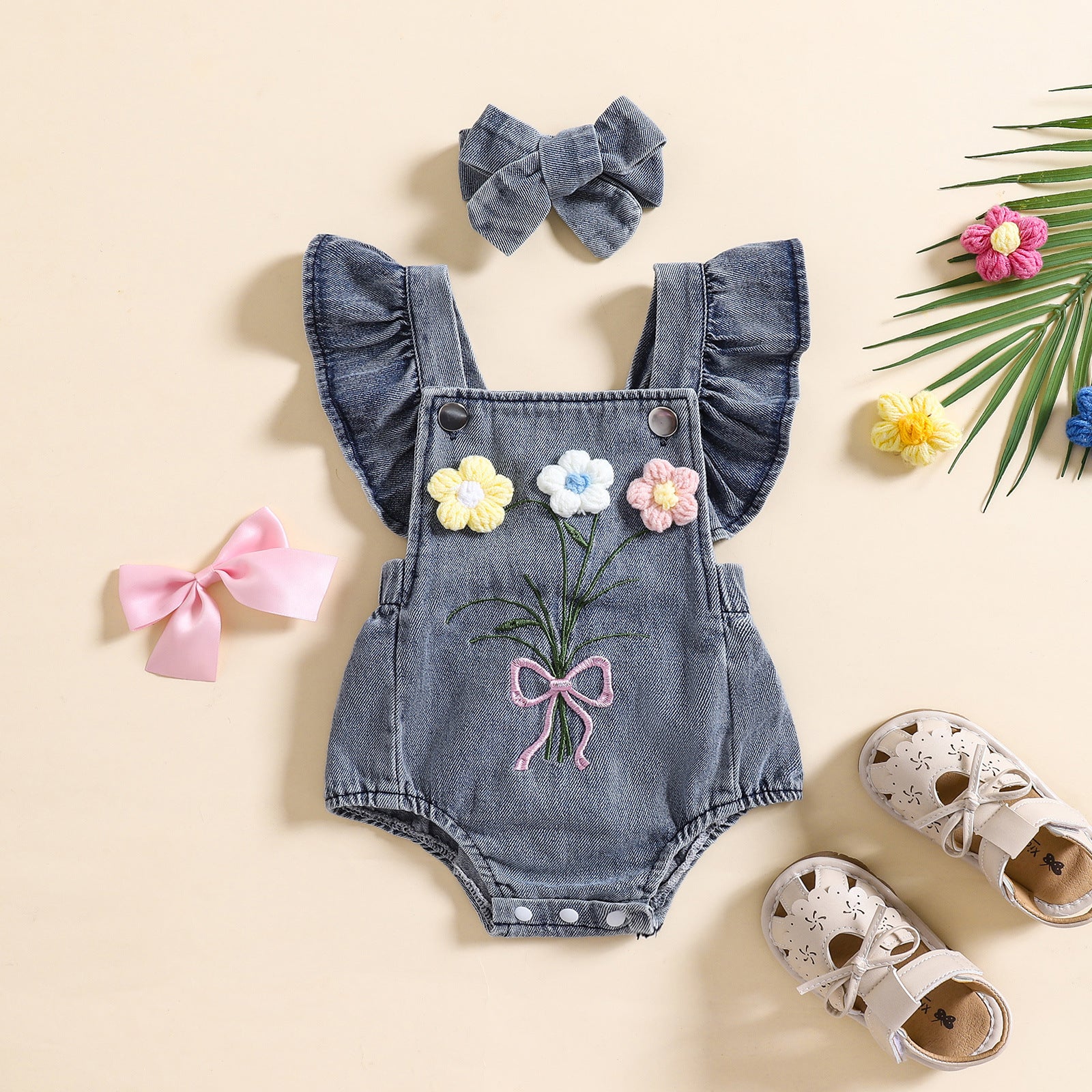 Triangle One-piece Romper Headscarf Cute