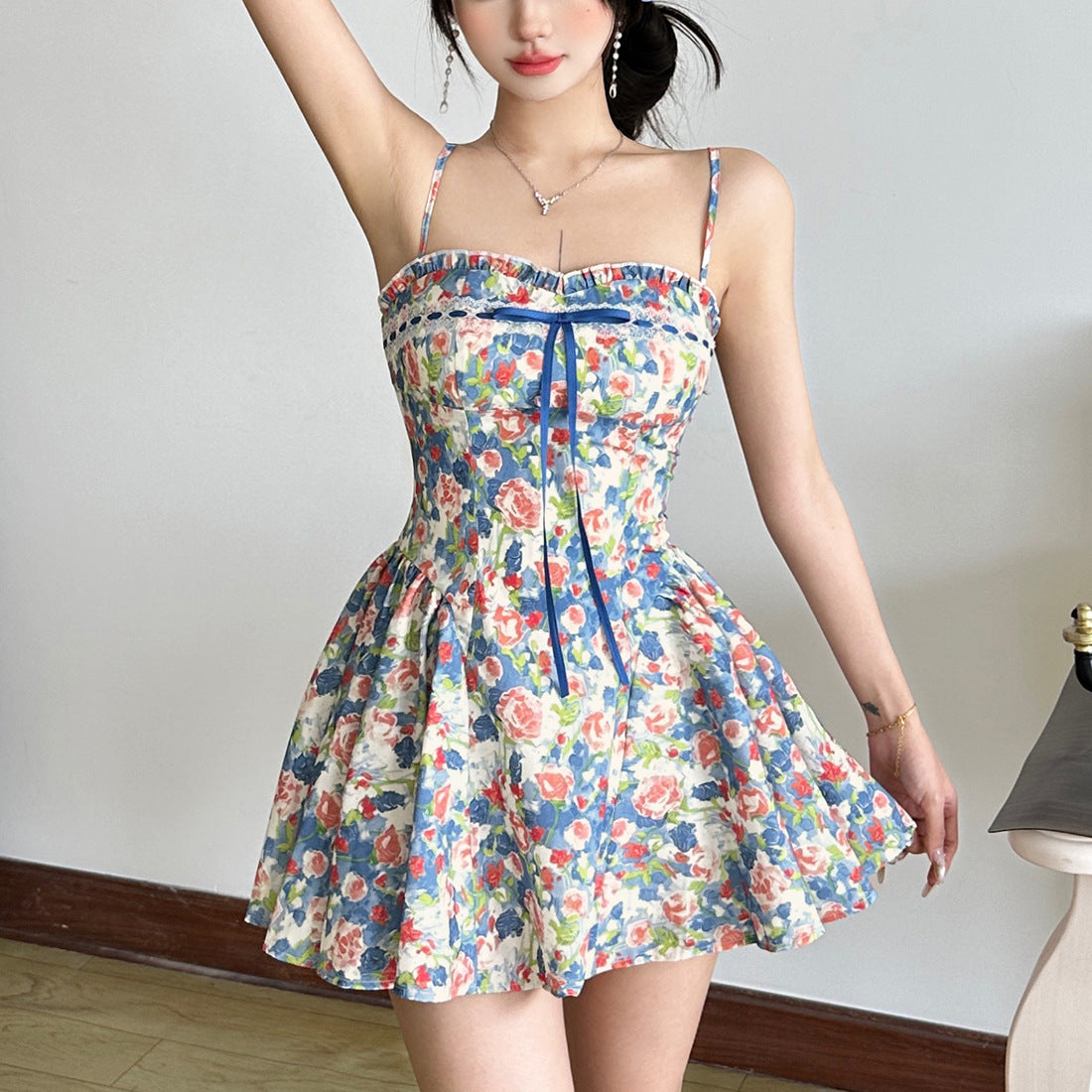 Women's Clothing Easy Matching Sling Slim Floral Dress