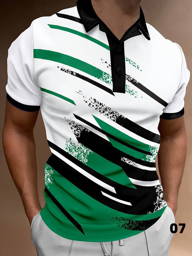 3D Digital Printing Lapel Pullover Leisure Short Sleeve