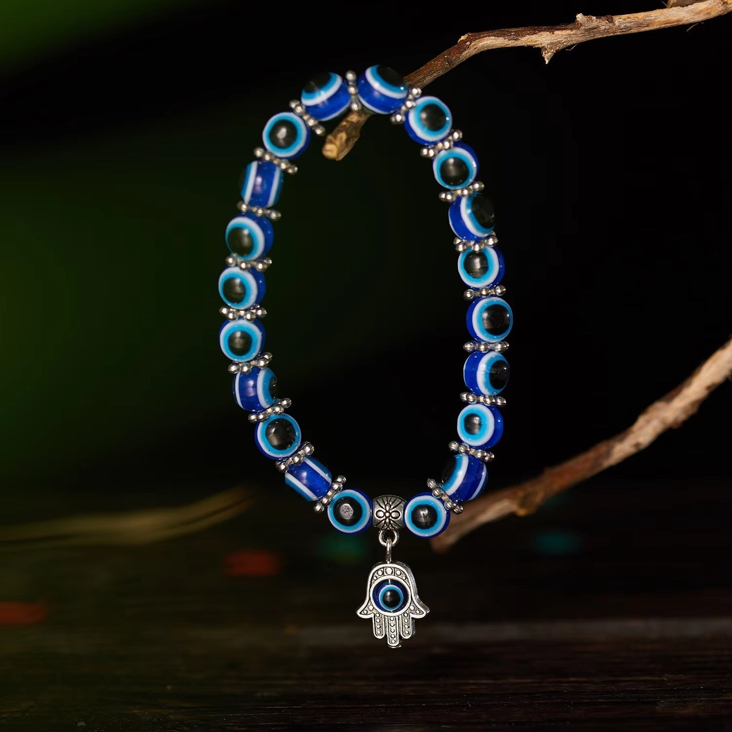 Blue Devil's Eye Bracelet Butterfly Turtle Owl Pendant Resin