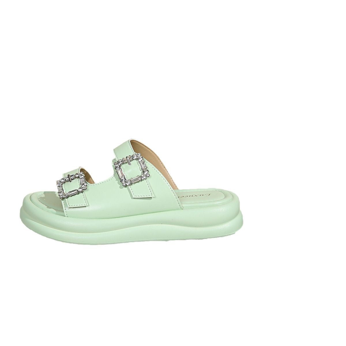 Women's Thick-soled Fashion Double-row Diamond Slippers Vacation Beach Shoes