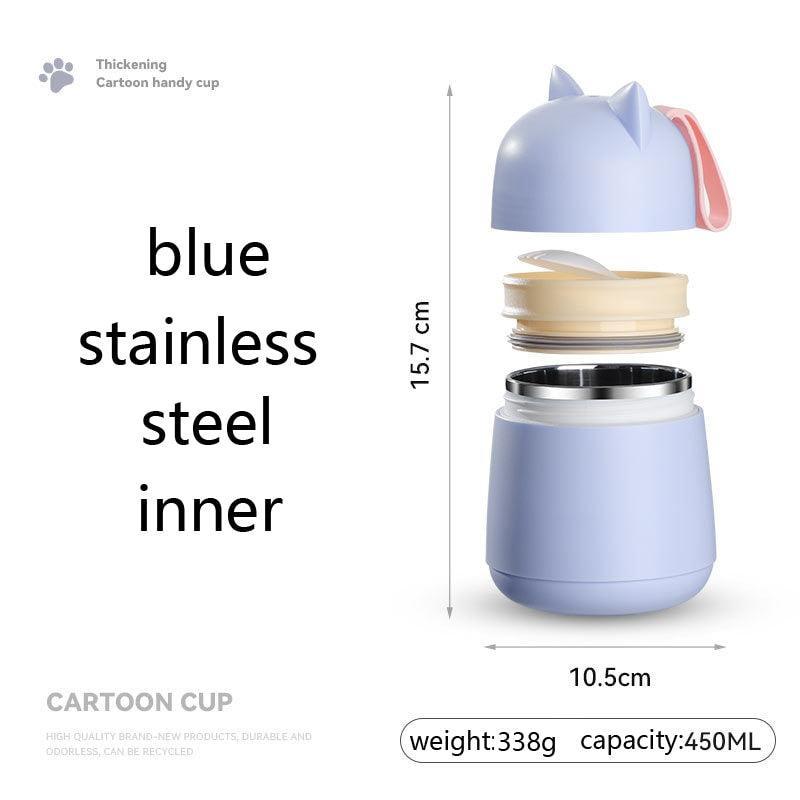 304 Stainless Steel Cartoon Cat Ear Insulation Soup Cups With Cover Spoon