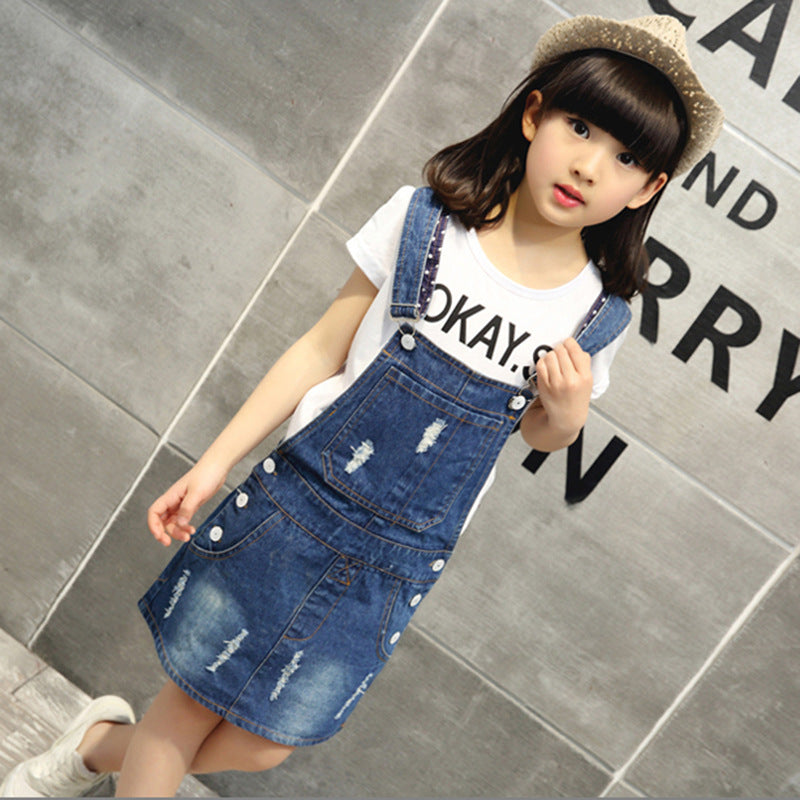 Middle-aged Girls' Denim Suspender Dress