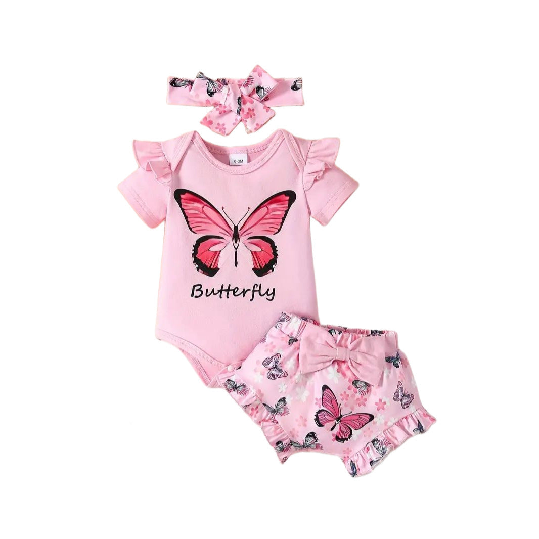 Baby Summer Short Sleeve Butterfly Girl Sweet And Comfortable Suit