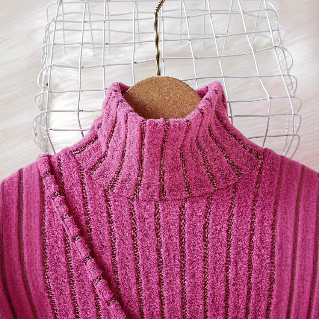 Girls' Fashionable Warm Fleece Rib Dress